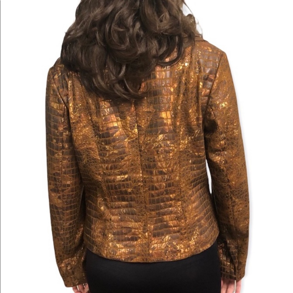 CHRISTINA Women’s Brown Metallic Embossed Jacket with shades of Copper SZ: Large - Picture 3 of 13